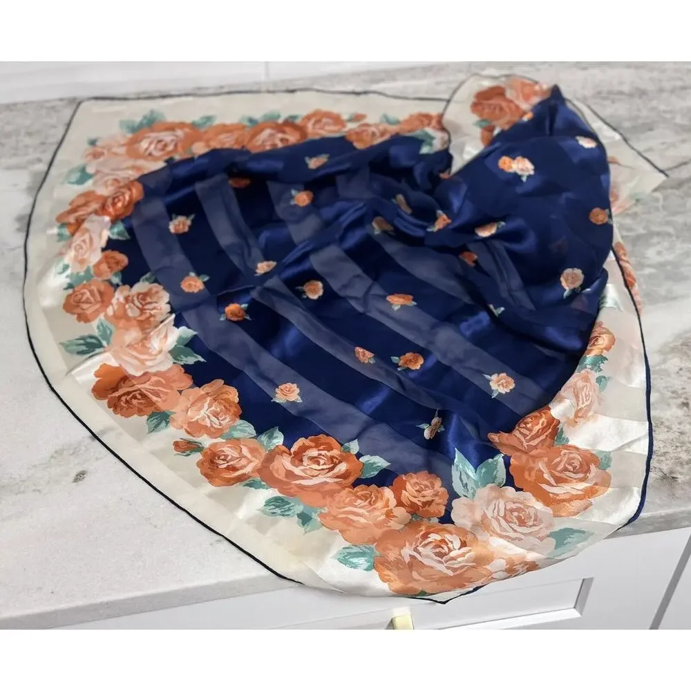 Auth Christian Dior Colorful Floral Stripe Silk Scarf 34 By 34